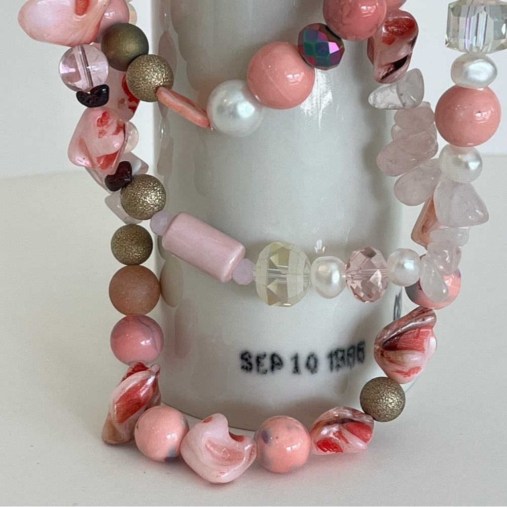 Pink Lucite Beaded Necklace - Picture 6 of 15